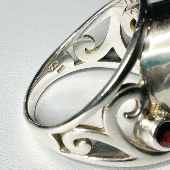 Sterling Silver Moonstone Garnet Ring SZ 9 - Picture 4 of 6